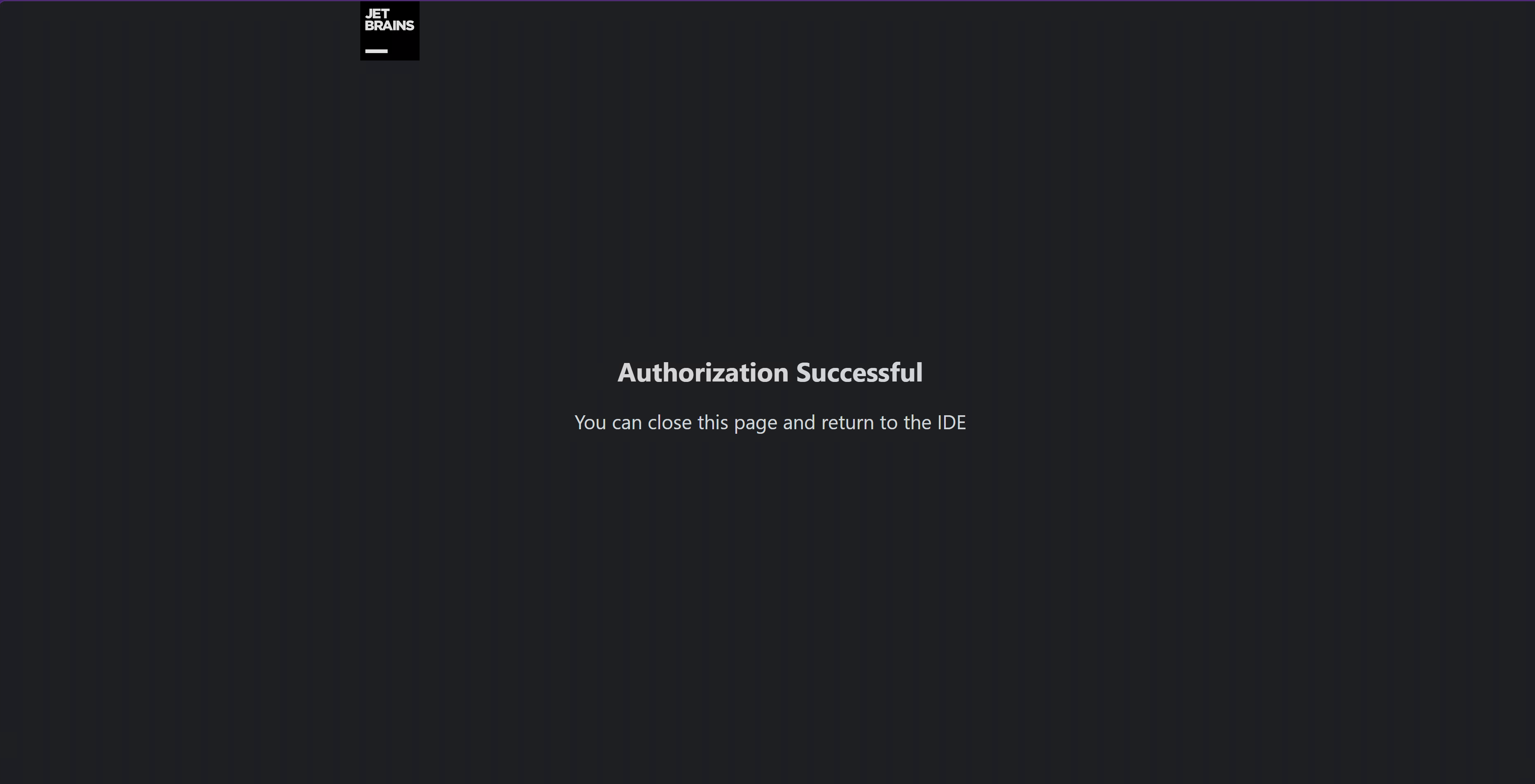 JetBrains login success page