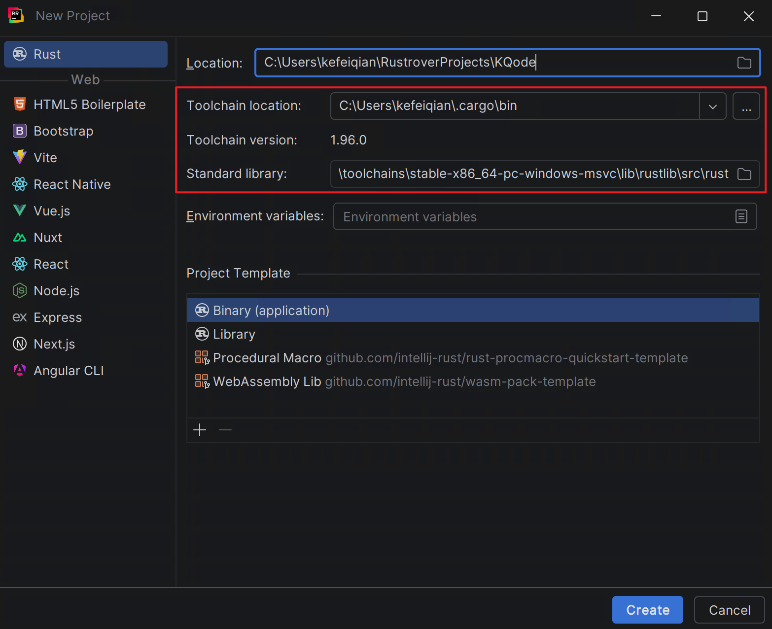 Rust toolchain installed, create the Binary project